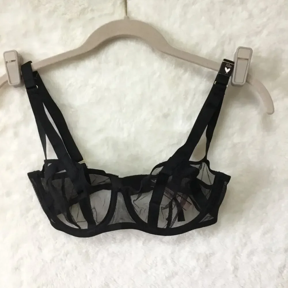 Victoria Secret Black Unlined Mesh Balconette Bra - Picture 3 of 10